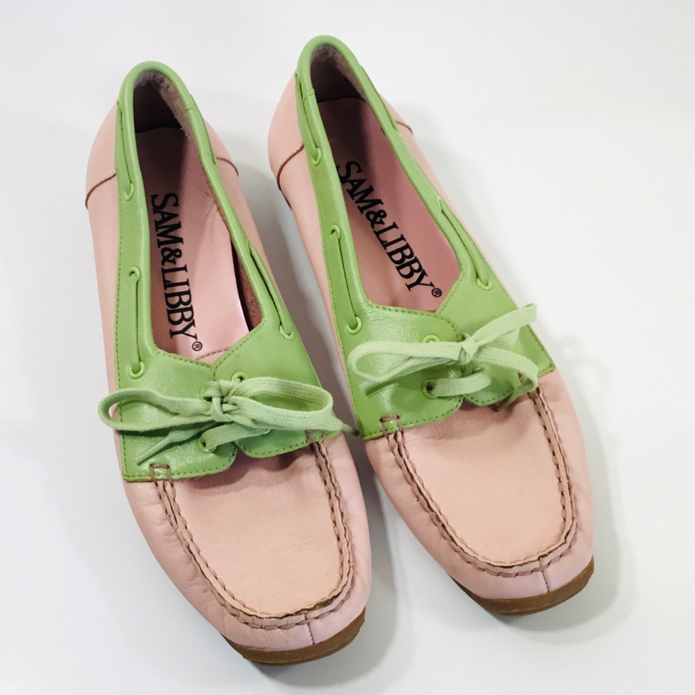 Sam & Libby Madison leather pink/green loafers